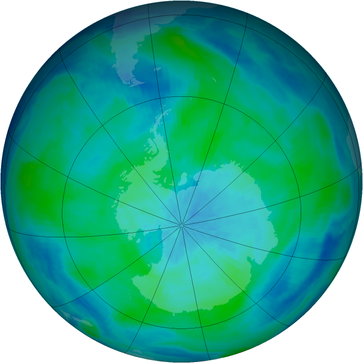 Antarctic ozone map for 10 March 1998